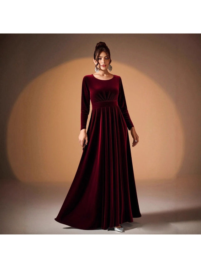 Elegant Velvet Long Sleeve Evening Gown