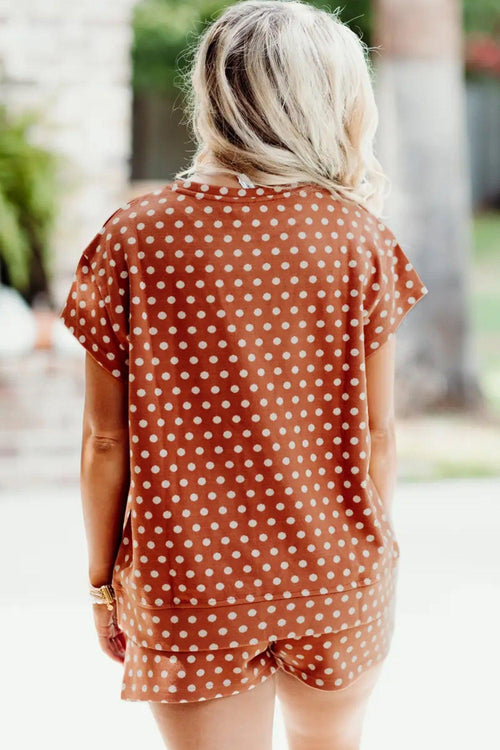Brown Polka Dot Print Short Set Bazaare Mart Two Piece Sets/Short Sets