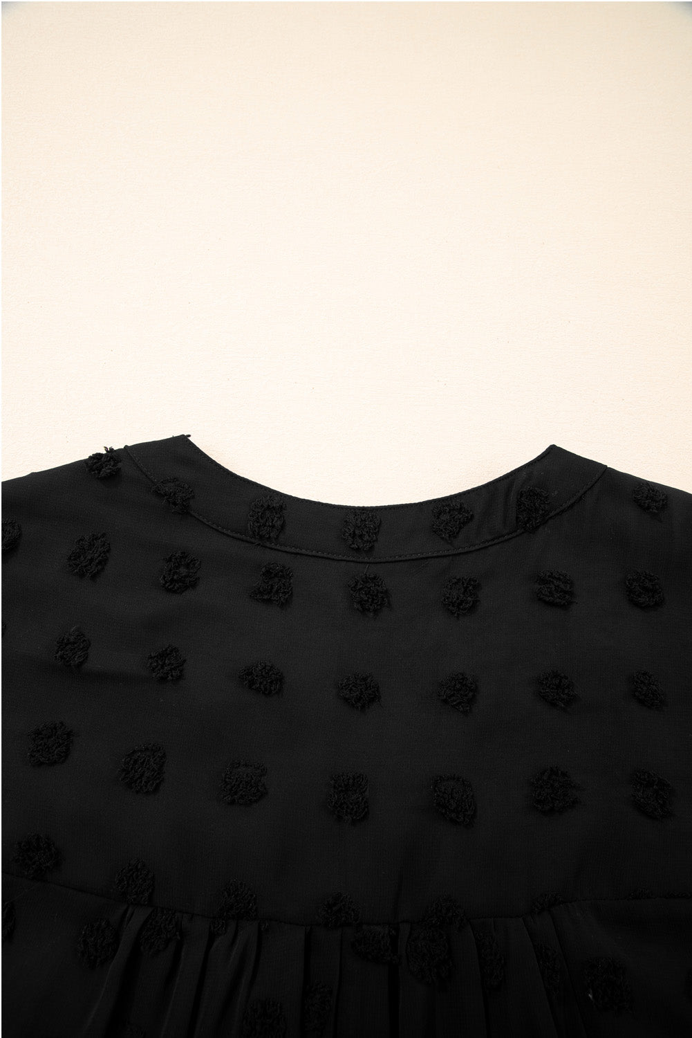 Black Dotty Textured Notched Neck Cap Sleeve Dress