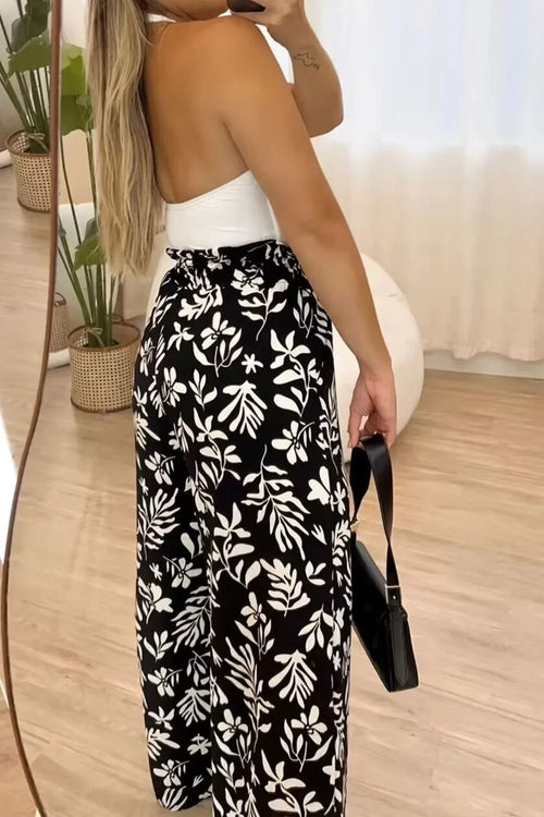 B&W Floral High Waist Wide Leg Pants Bazaare Mart Palazzo Pants