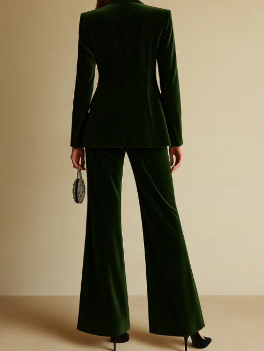 Elegant Velvet Flair Leg Pants Suit