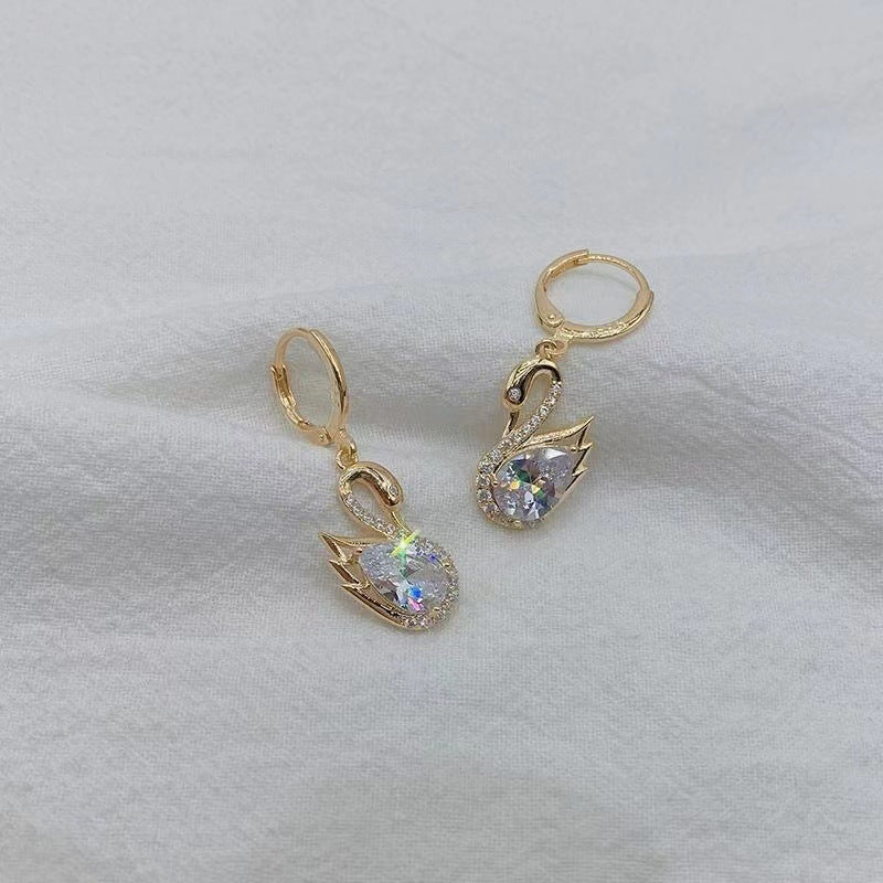 Rhinestone Swan Earrings
