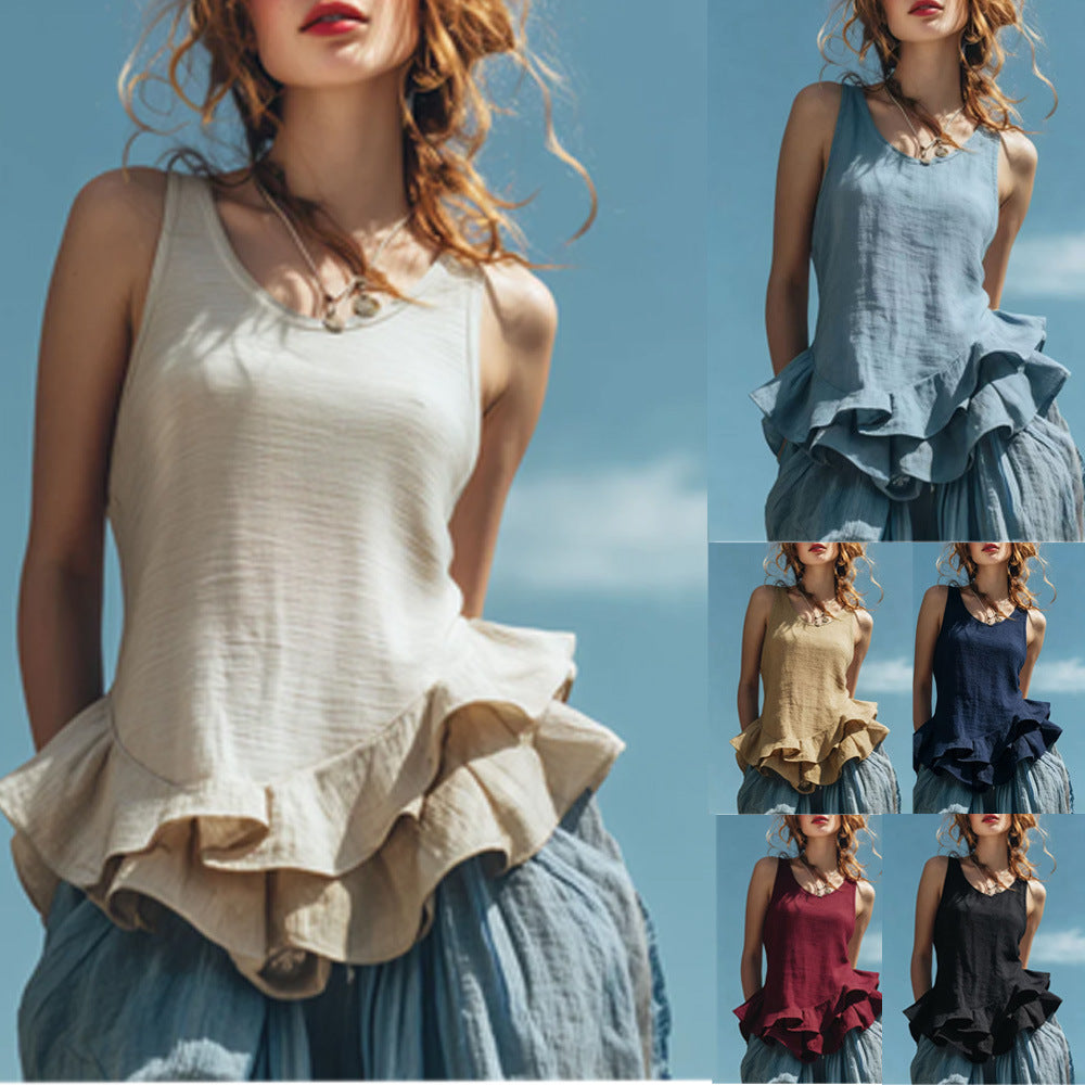 Women’s Sleeveless Ruffle Hem Top – Casual Fashion Tank Blouse CJ Dropshipping Sleeveless Ruffled Top