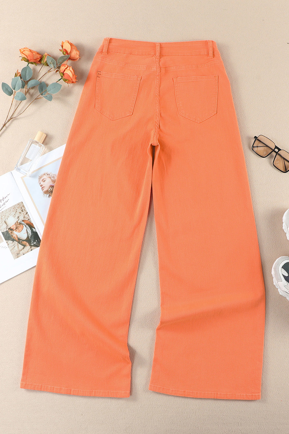 Orange High Waist Wide Leg Jeans