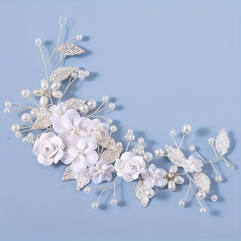 Bride Floral Pearl Rhinestone Hair Band