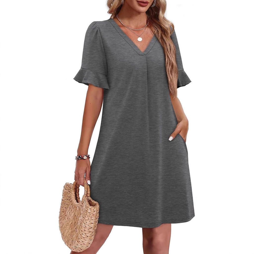 Casual V-neck Ruffled Half Sleeve Dress