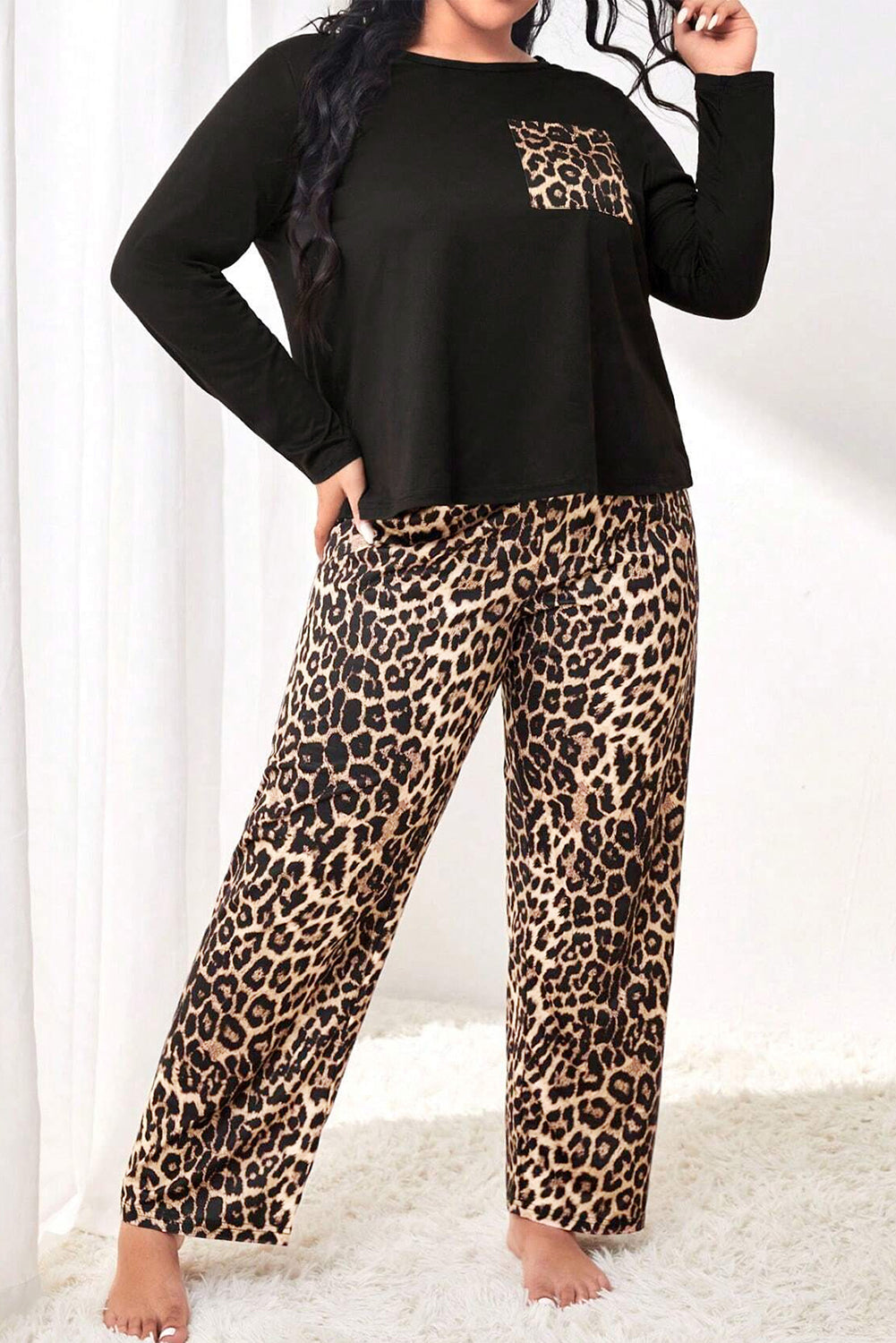 Black Leopard Plus Size Pajamas