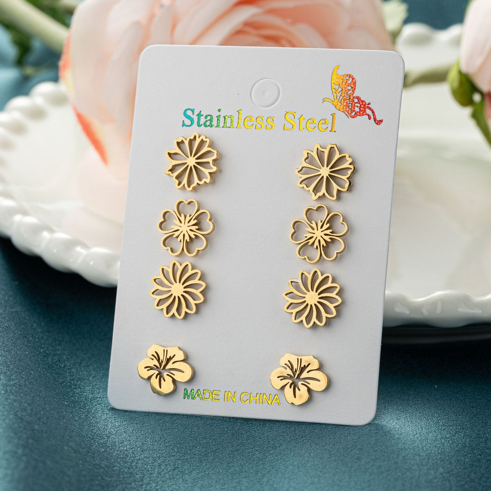 Floral Stud Earrings 4pk Set