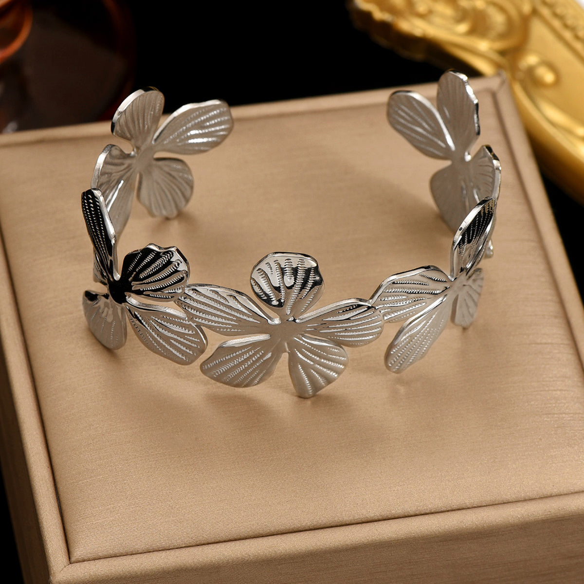 Stainless Steel Floral Bracelet