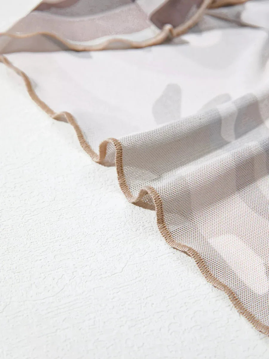 Beige Camouflage Mesh Long Sleeve Top Bazaare Mart Camouflage Print Mesh Long Sleeve Top