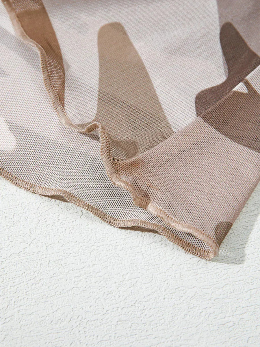 Beige Camouflage Mesh Long Sleeve Top Bazaare Mart Camouflage Print Mesh Long Sleeve Top