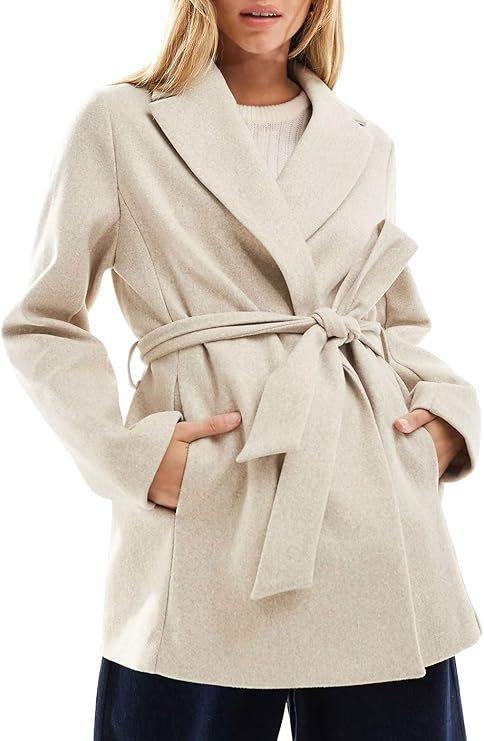 Belted Wrap Pea Coat Beige Bazaare Mart Wrap Tie Jacket