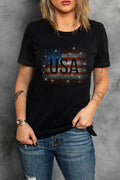 USA Rhinestone Round Neck Short Sleeve T-Shirt Black Trendsi USA Rhinestone Round Neck Short Sleeve Tee