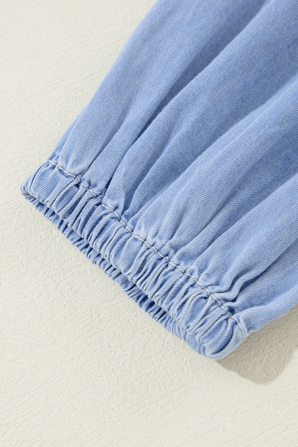 Light Blue 3/4 Puff Sleeve V Neck Tiered Ruffled Chambray Mini Dress