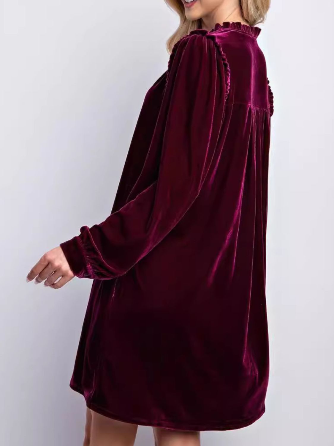 Velvet Long Sleeve Dress with Pockets