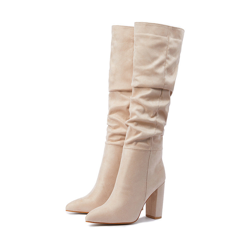 Winter High Block Heel Women's Slouchy Knee Boots