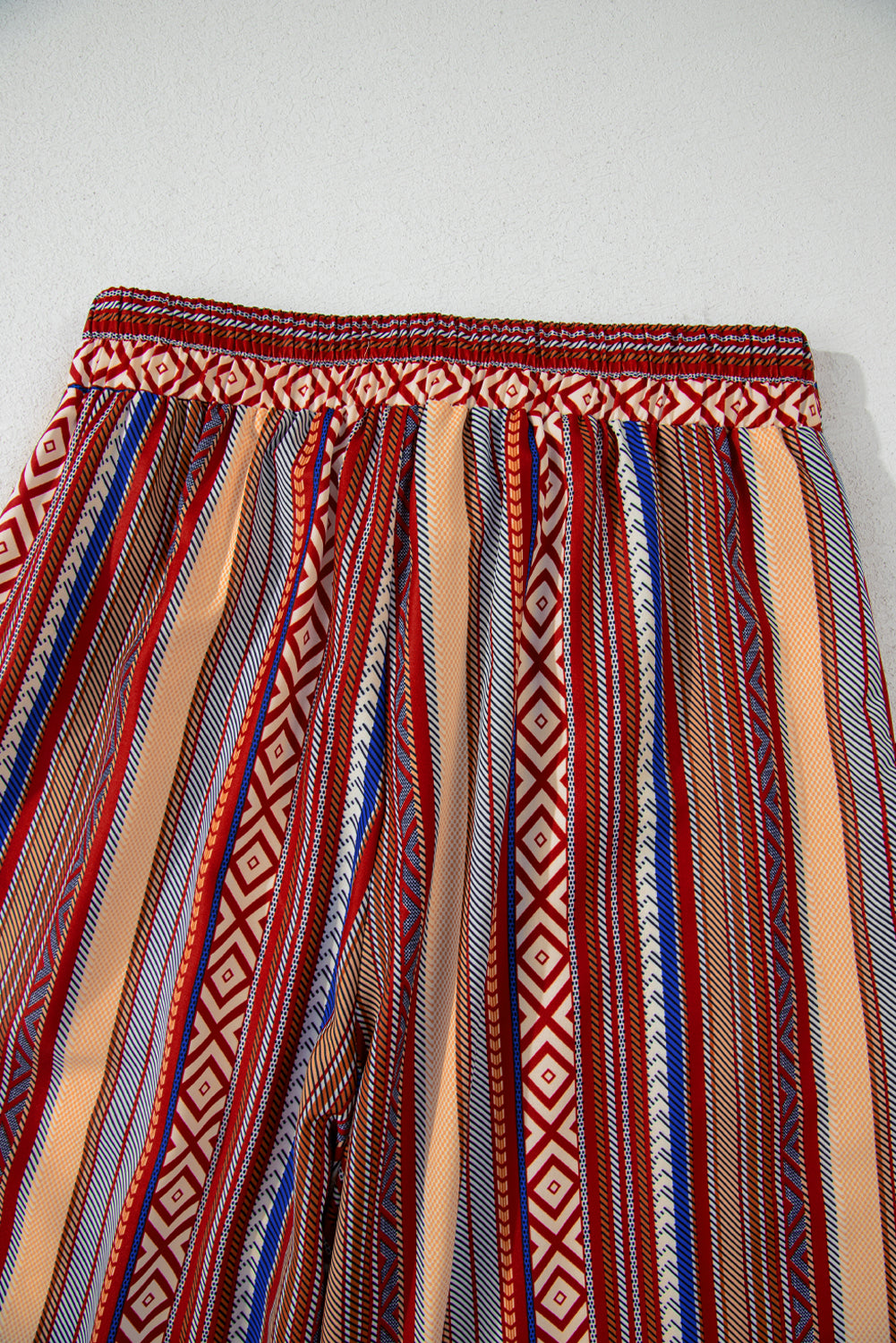 Red Boho Ethnic Striped Print Tie Waist Wide Leg Pants