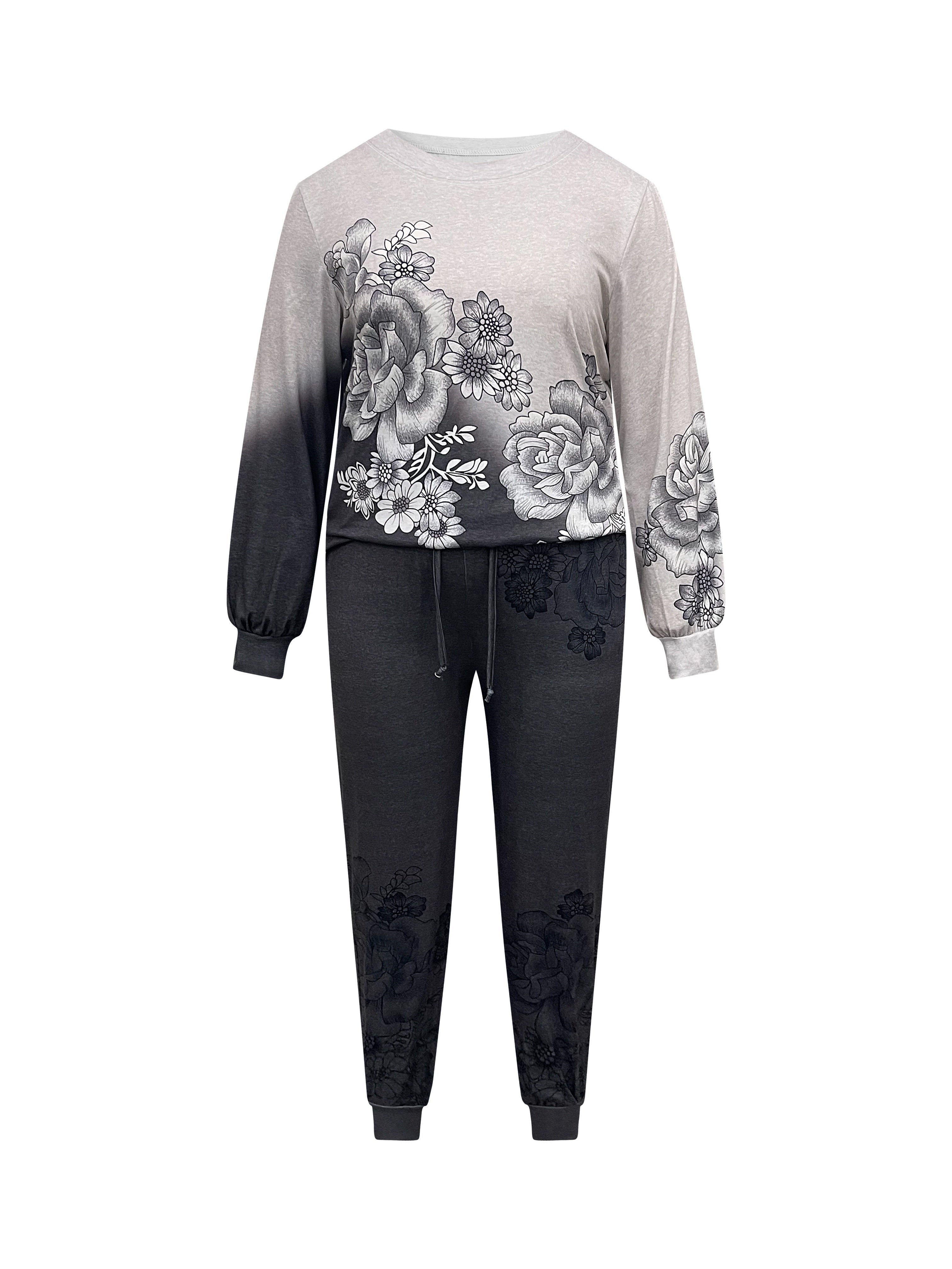 Plus Size Floral Print Casual Pants Set