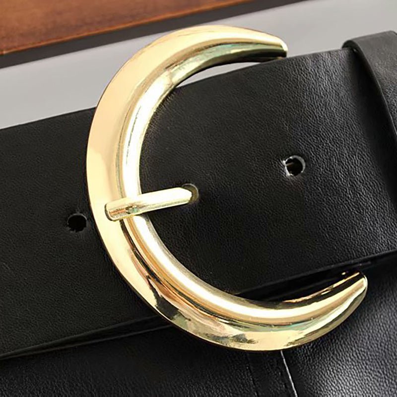 Black Full Midi Faux Leather Belted Skirt - Bazaare Mart