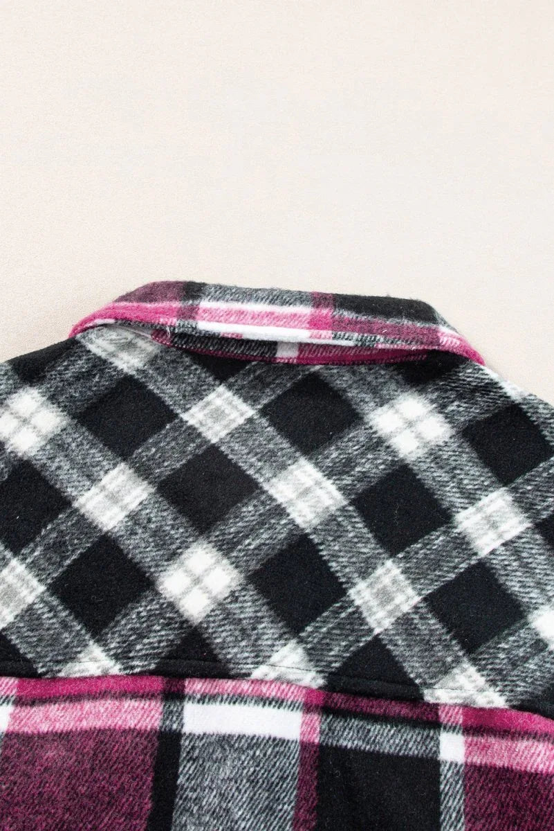 Black Plaid Colorblock Shacket Bazarre Mart Outerwear/Plaid Shackets