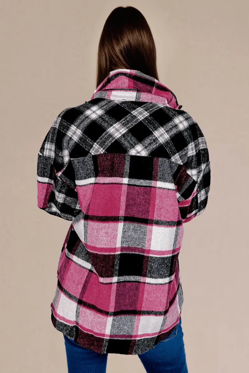 Black Plaid Colorblock Shacket Bazarre Mart Outerwear/Plaid Shackets