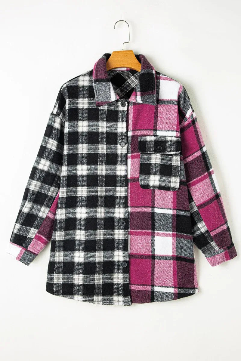 Black Plaid Colorblock Shacket Bazarre Mart Outerwear/Plaid Shackets