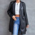 Black PU Leather One Button Coat Black Bazaare Mart Black PU Leather Dress Coat