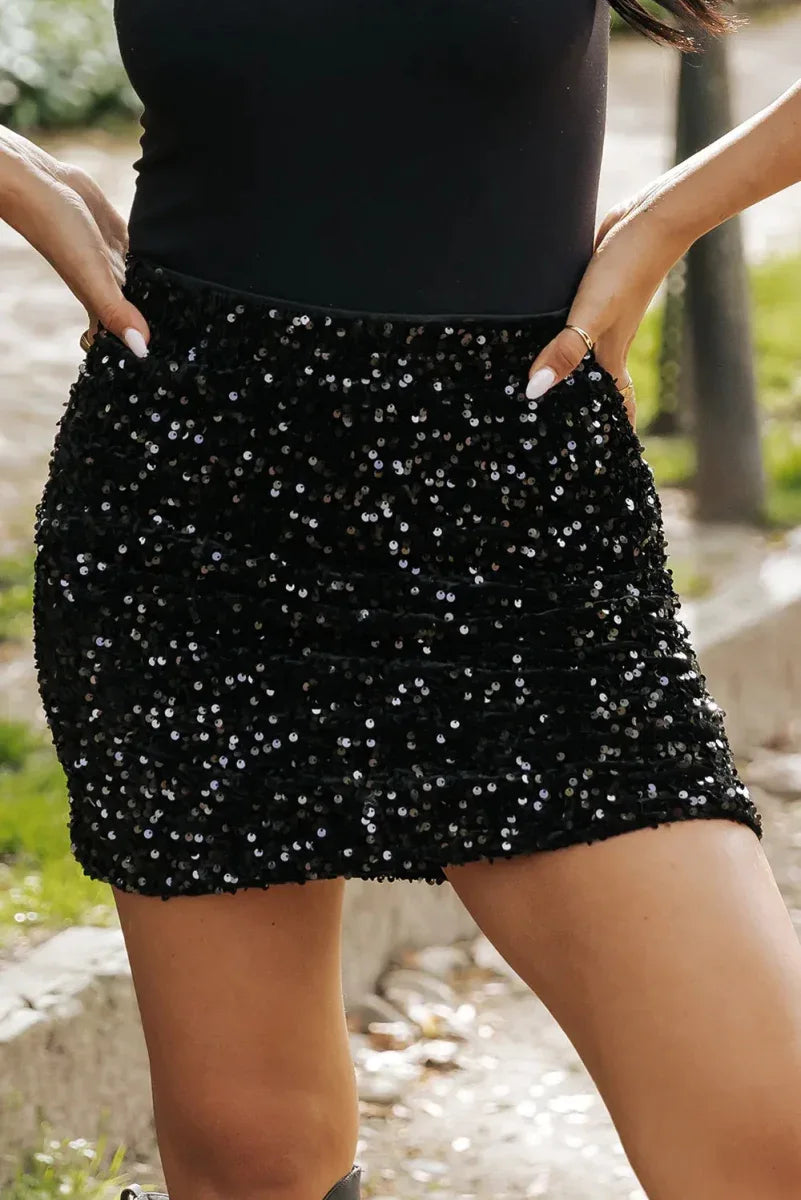 Black Sequin Mini Skirt Bazaare Mart Sequin Mini Skirt
