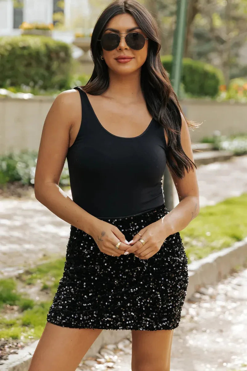 Black Sequin Mini Skirt Bazaare Mart Sequin Mini Skirt