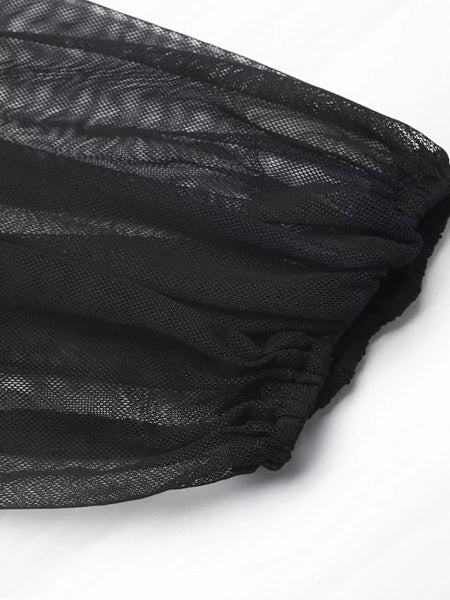 Black Velvet Sweetheart Neck Sheer Sleeve Midi Dress - Bazaare Mart