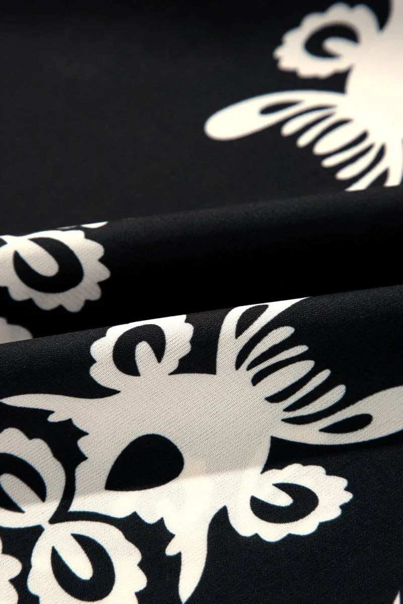 Black Vintage Geo 3/4 Sleeve V Neck Blouse Bazaare Mart Tops/Blouses & Shirts