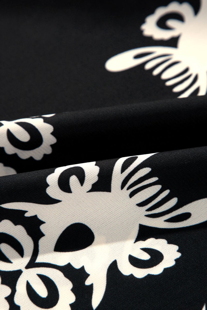 Black Vintage Geo 3/4 Sleeve V Neck Blouse - Bazaare Mart