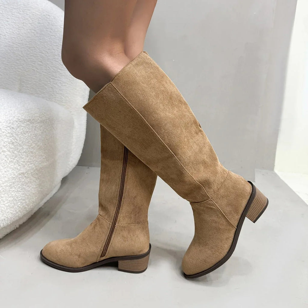 Block Heel PU Suede Knee Boots Bazaare Mart PU Suede Boots
