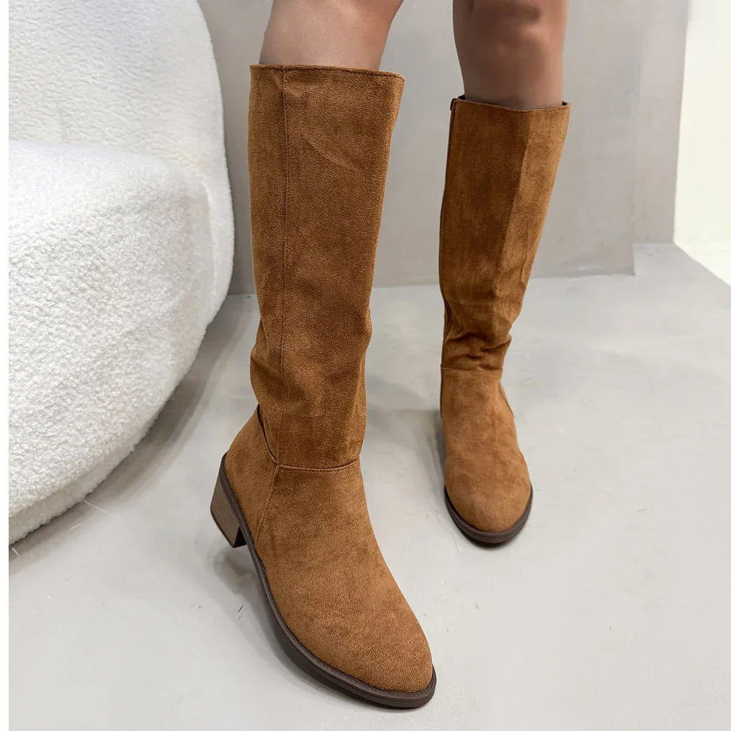 Block Heel PU Suede Knee Boots Bazaare Mart PU Suede Boots