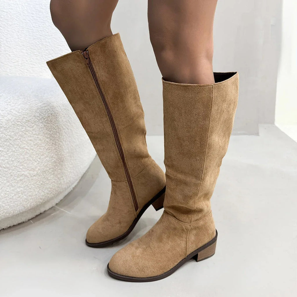 Block Heel PU Suede Knee Boots Bazaare Mart PU Suede Boots