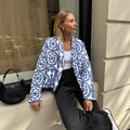 Blue and White Mandala Quilted Jacket Blue Bazaare Mart Blue Geo Cropped Jacket
