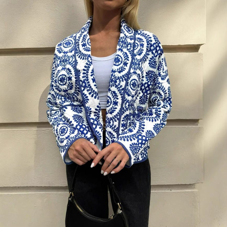 Blue and White Mandala Quilted Jacket - Bazaare Mart