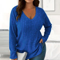 Blue V-neck Long Sleeve Sunken Stripe Top Blue Bazaare Mart Long Sleeve V-Neck Top