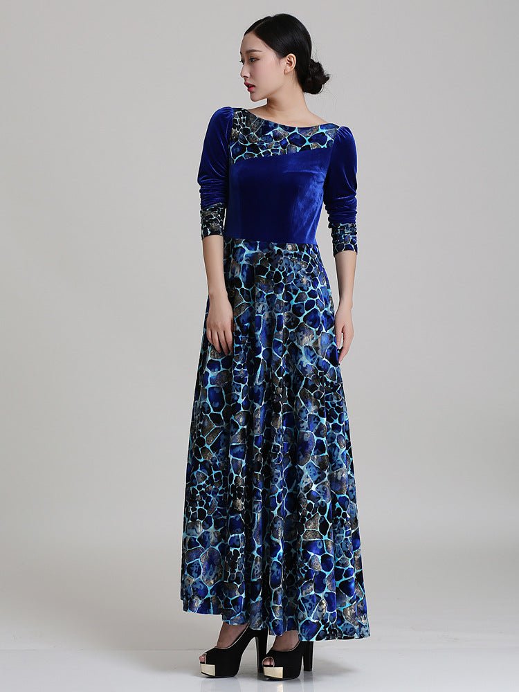 Blue Velvet Printed Maxi Dress - Bazaare Mart