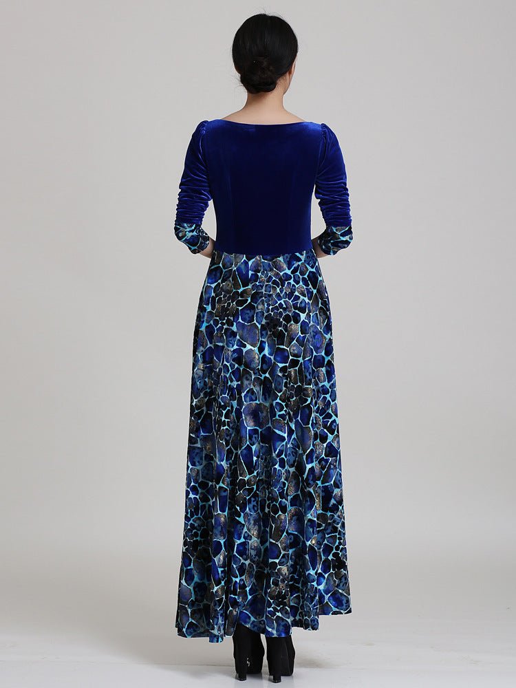 Blue Velvet Printed Maxi Dress - Bazaare Mart