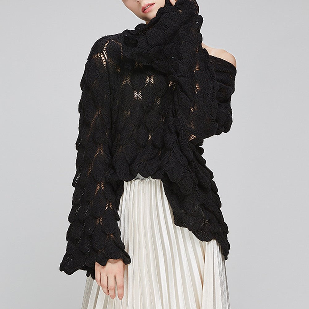 Boat Neck Thin Bell Sleeve Pullover Sweater - Bazaare Mart