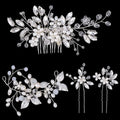 Bridal Pearl Crystal Hair Combs Sets Silver 4pcs set Bazaare Mart Pearl Hair Accessory