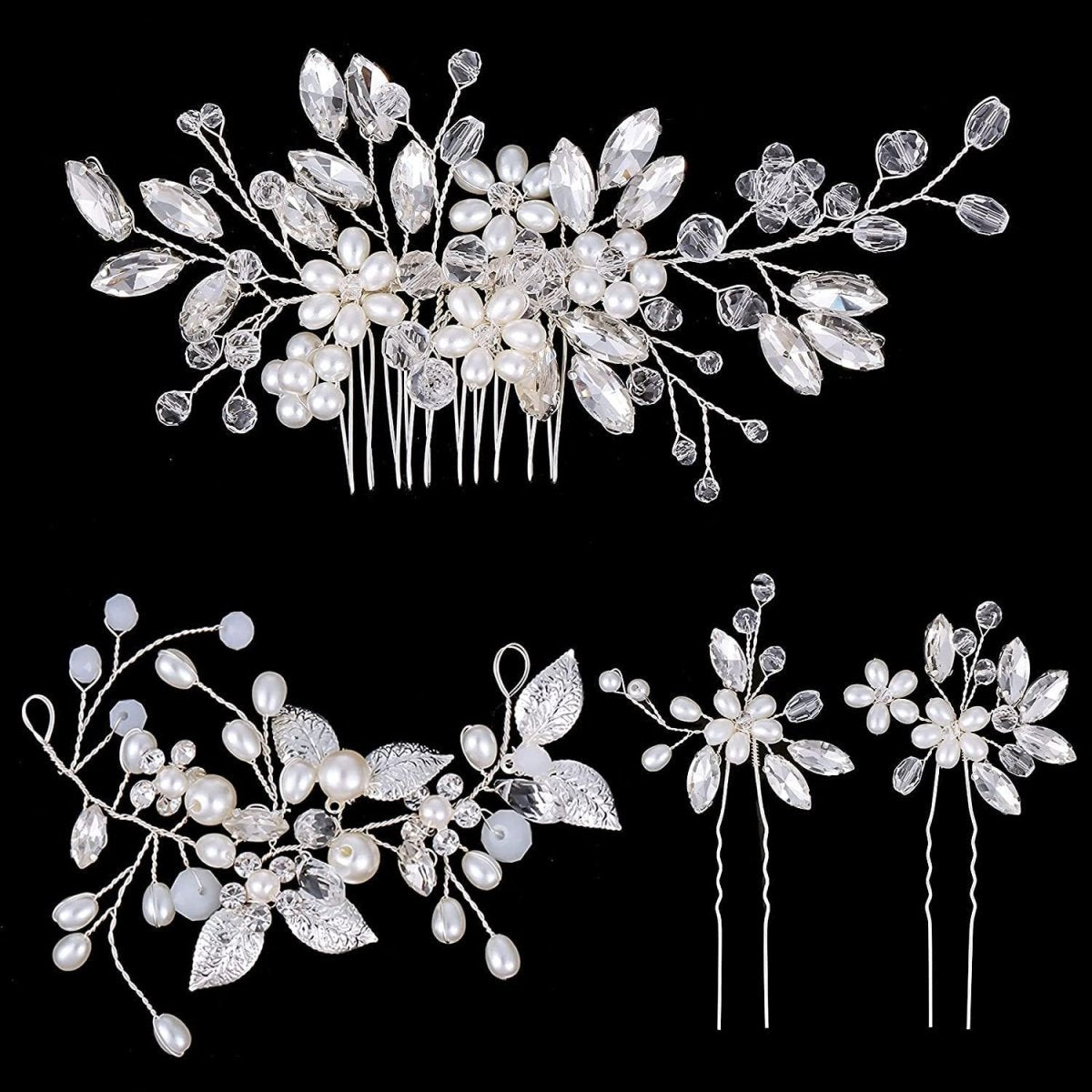 Bridal Pearl Crystal Hair Combs Sets - Bazaare Mart