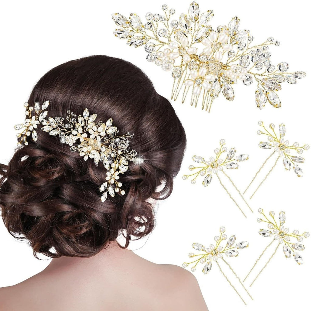 Bridal Pearl Crystal Hair Combs Sets - Bazaare Mart