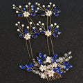 Bridal Pearl Crystal Hair Combs Sets Blue 5pcs set Bazaare Mart Pearl Hair Accessory