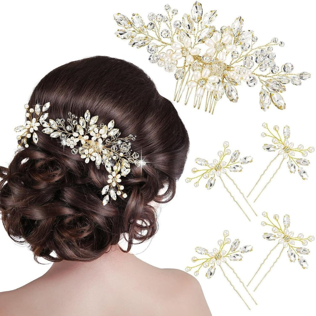 Bridal Pearl Crystal Hair Combs Sets - Bazaare Mart