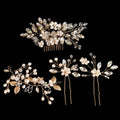Bridal Pearl Crystal Hair Combs Sets Gold 4pcs set Bazaare Mart Pearl Hair Accessory