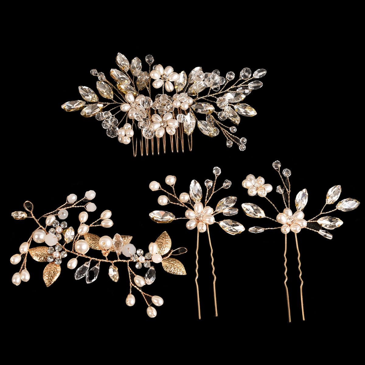 Bridal Pearl Crystal Hair Combs Sets - Bazaare Mart