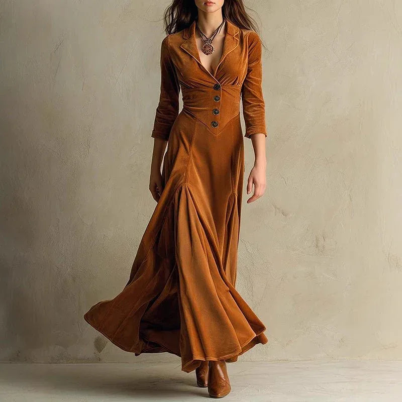 Brown V-Neck 3/4 Sleeve Maxi Dress Dark Brown Bazaare Mart Brown Western Maxi Dress