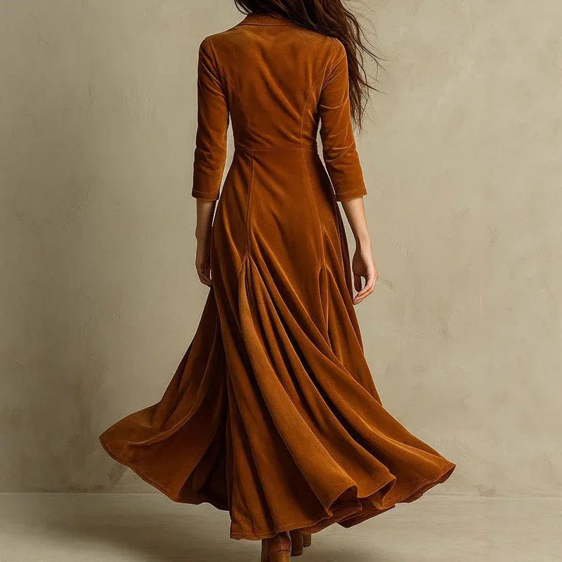 Brown V-Neck 3/4 Sleeve Maxi Dress Bazaare Mart Brown Western Maxi Dress